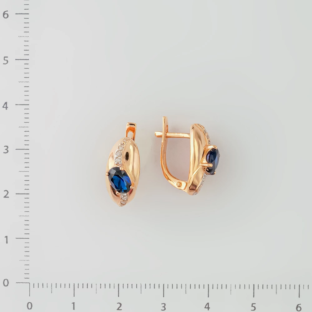 Серьги с сапфиром синтетическим из красного золота 585 пробы