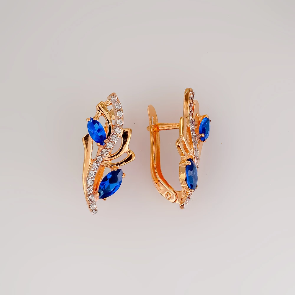 Серьги с ситаллом из красного золота 585 пробы