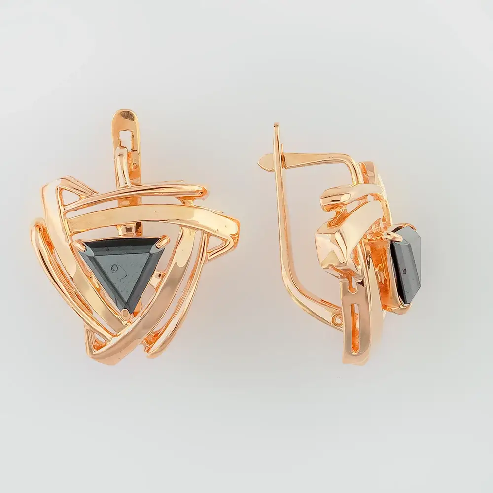 Серьги с ониксом из красного золота 585 пробы