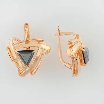 Серьги с ониксом из красного золота 585 пробы