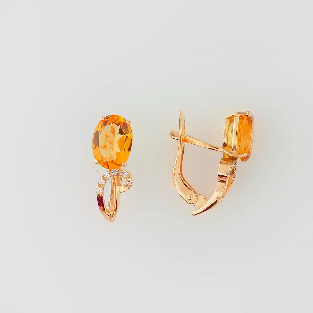 Серьги с цитрином из красного золота 585 пробы