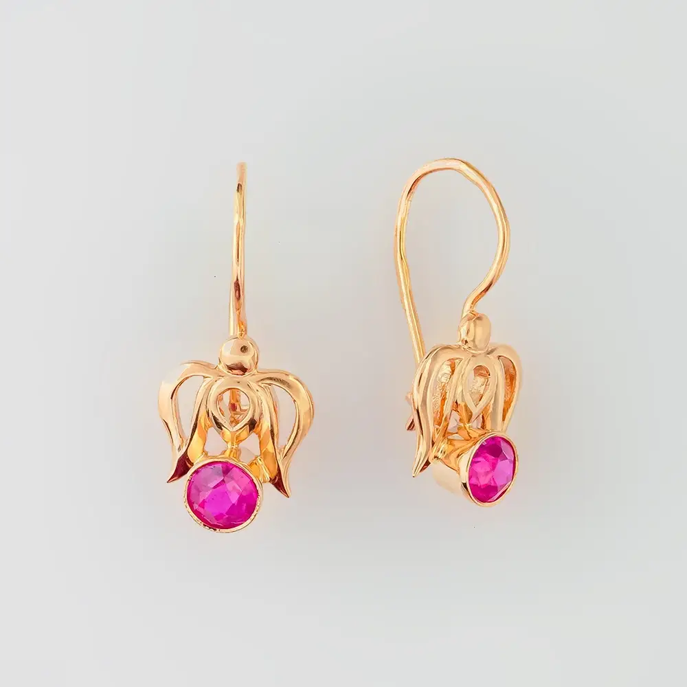 Серьги с корундом синтетическим из красного золота 583 пробы