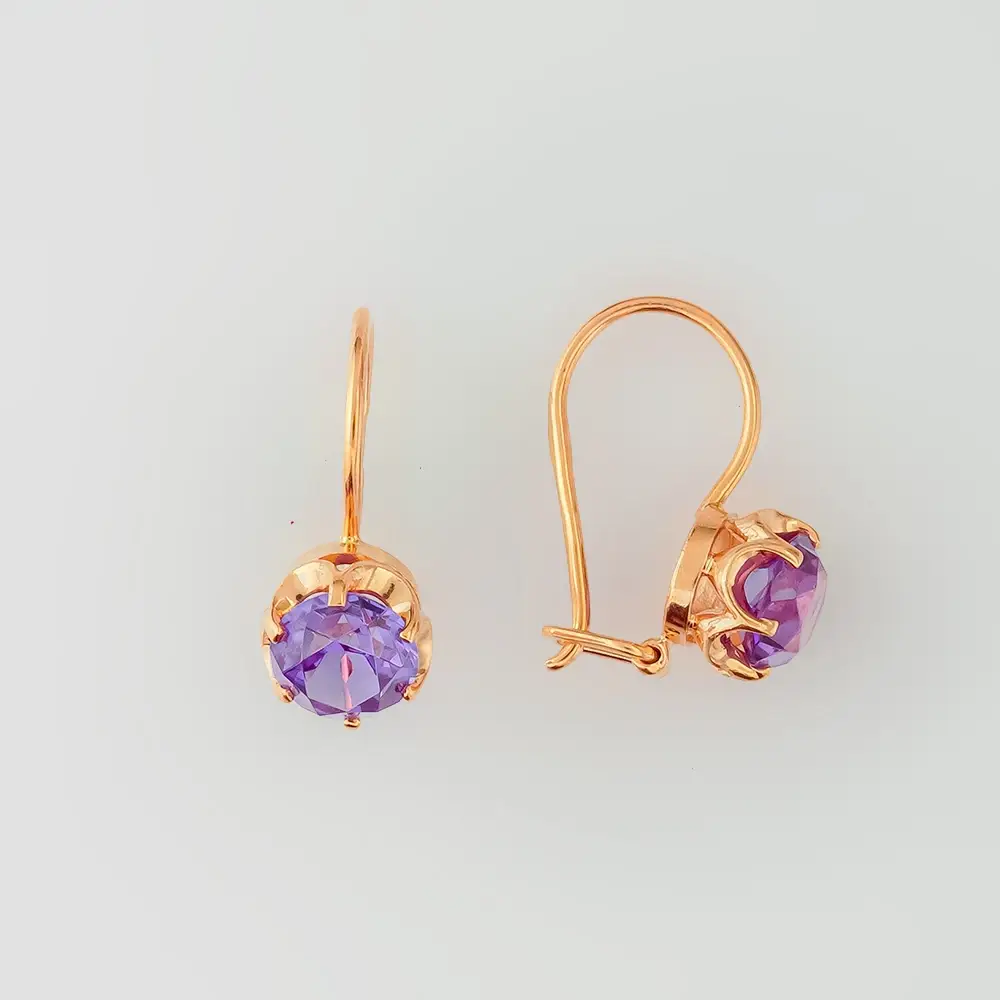 Серьги с корундом синтетическим из красного золота 583 пробы
