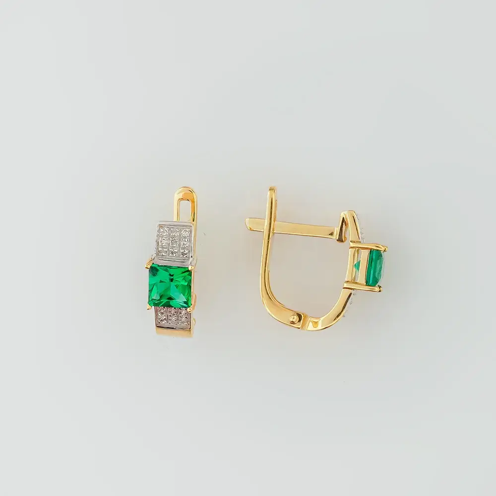 Серьги с изумрудом синтетическим из красного золота 585 пробы
