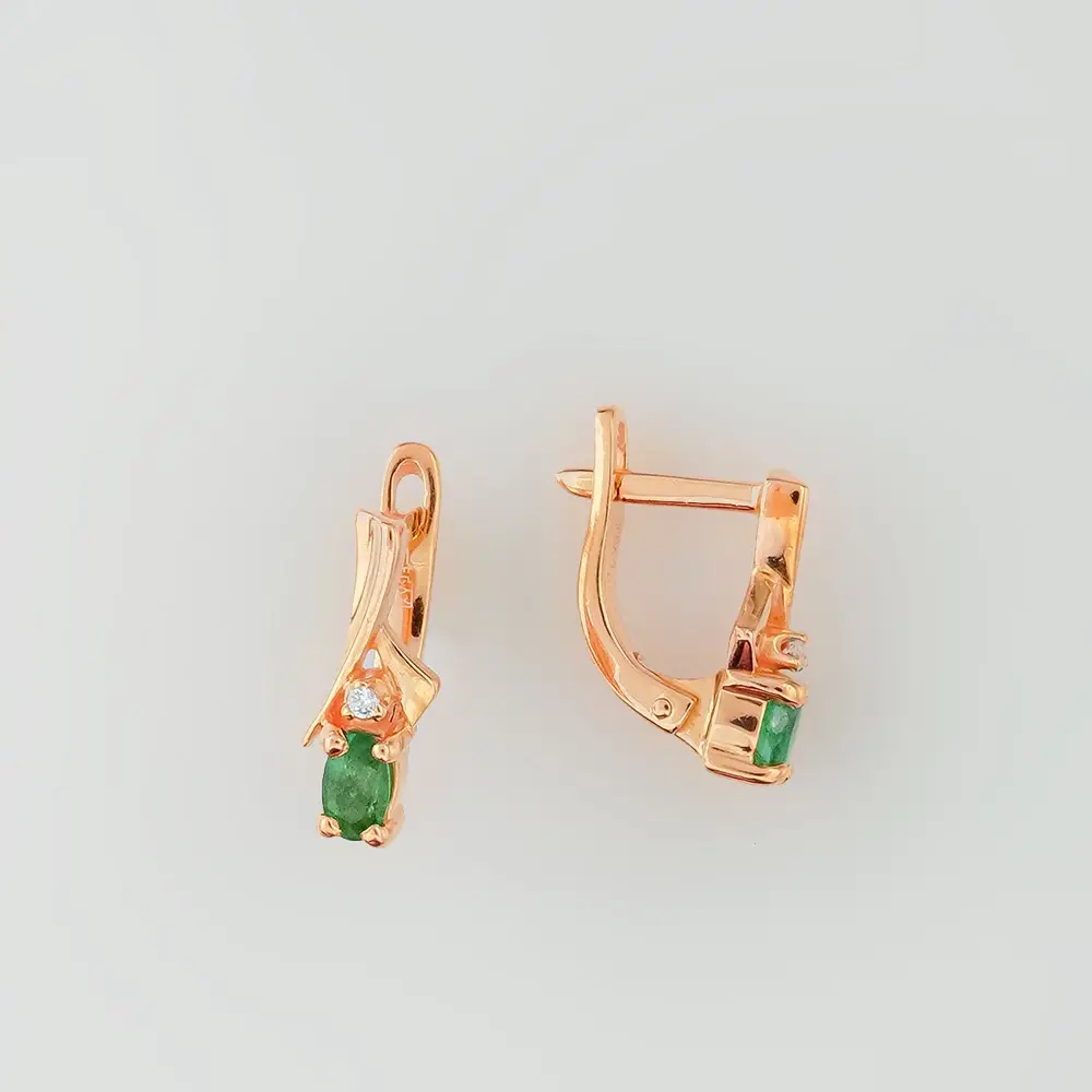 Серьги с изумрудом из красного золота 585 пробы