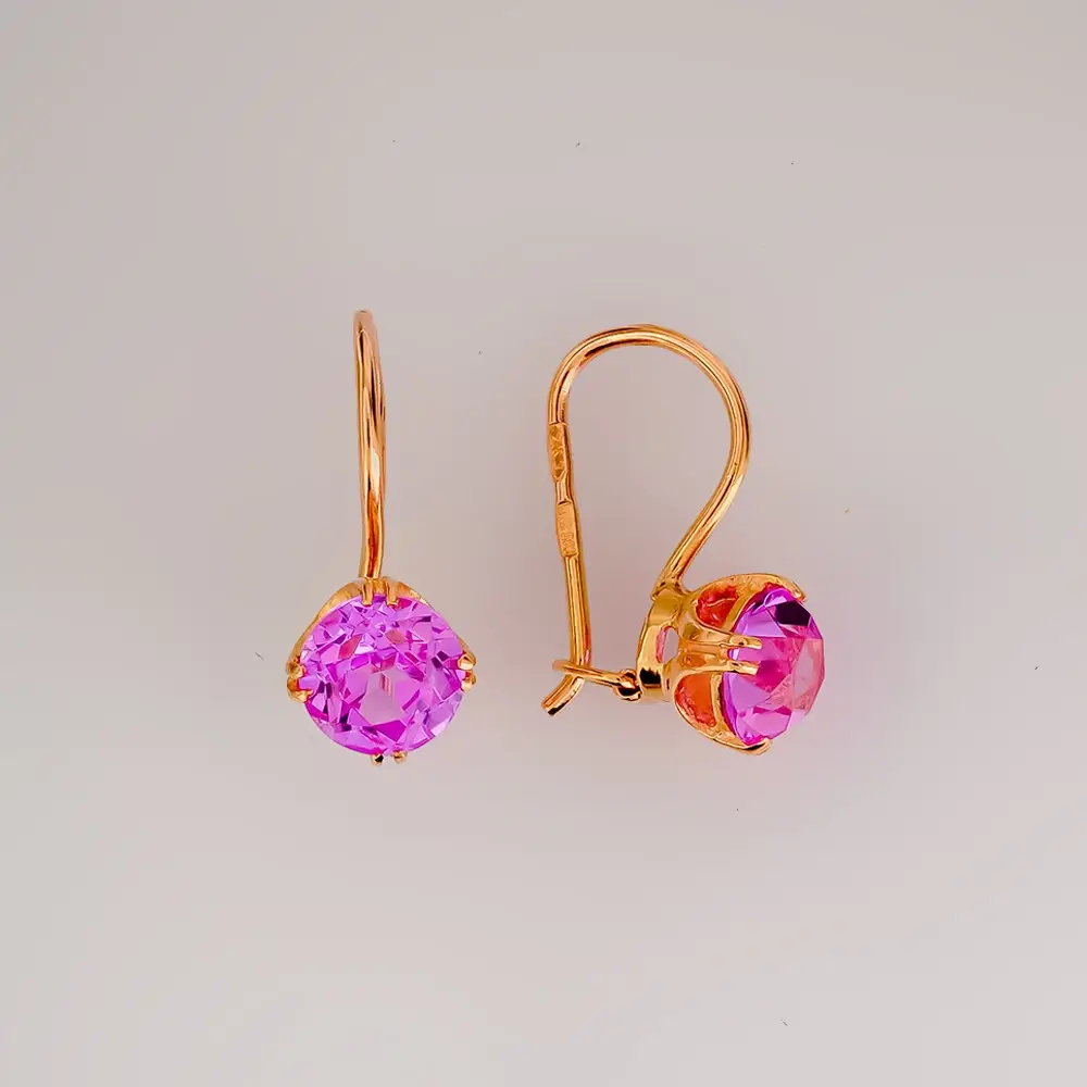 Серьги с корундом синтетическим из красного золота 583 пробы
