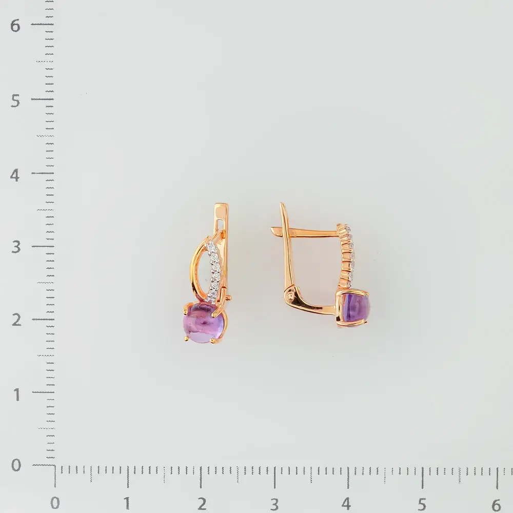 Серьги с аметистом из красного золота 375 пробы
