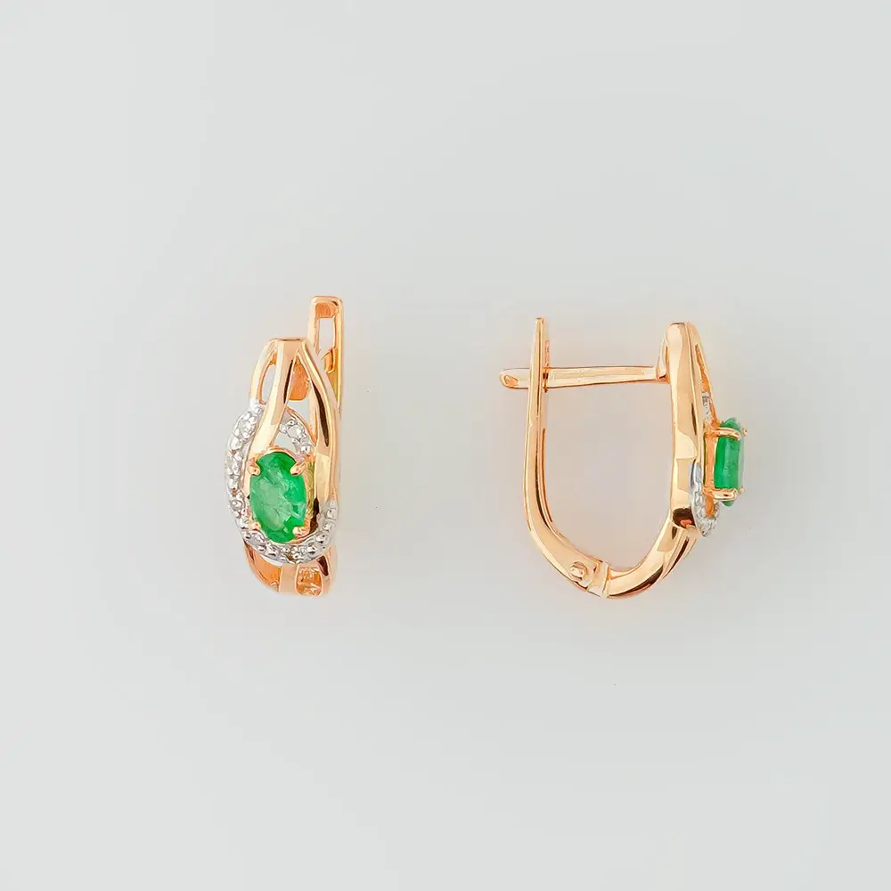 Серьги с изумрудом из красного золота 585 пробы