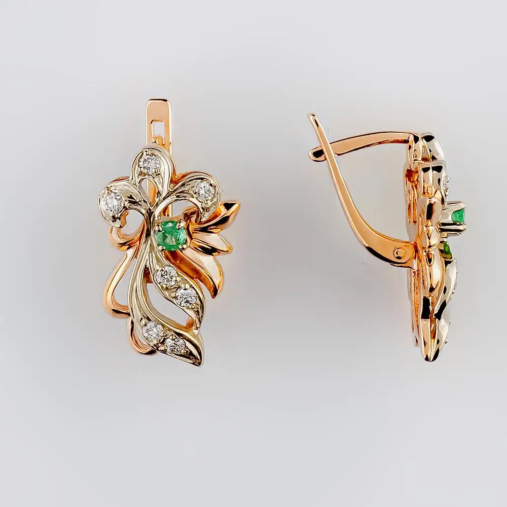 Серьги с изумрудом из красного золота 585 пробы