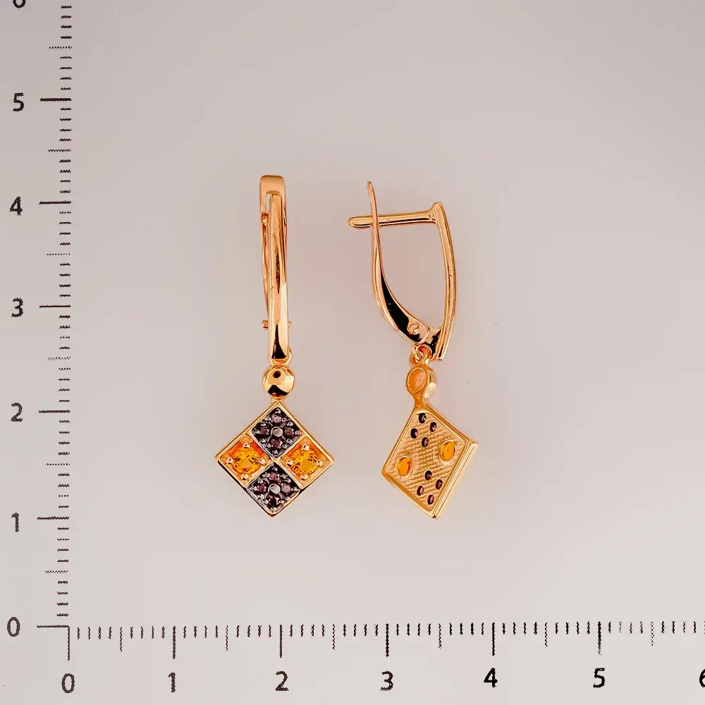 Серьги с фианитом из красного золота 585 пробы