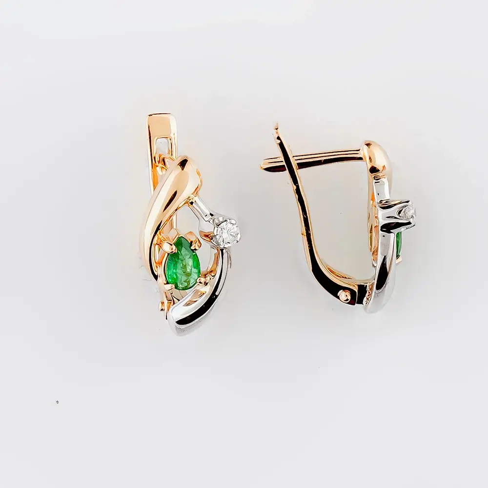 Серьги с изумрудом из красного золота 585 пробы