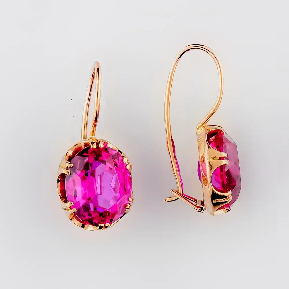 Серьги с корундом синтетическим из красного золота 583 пробы