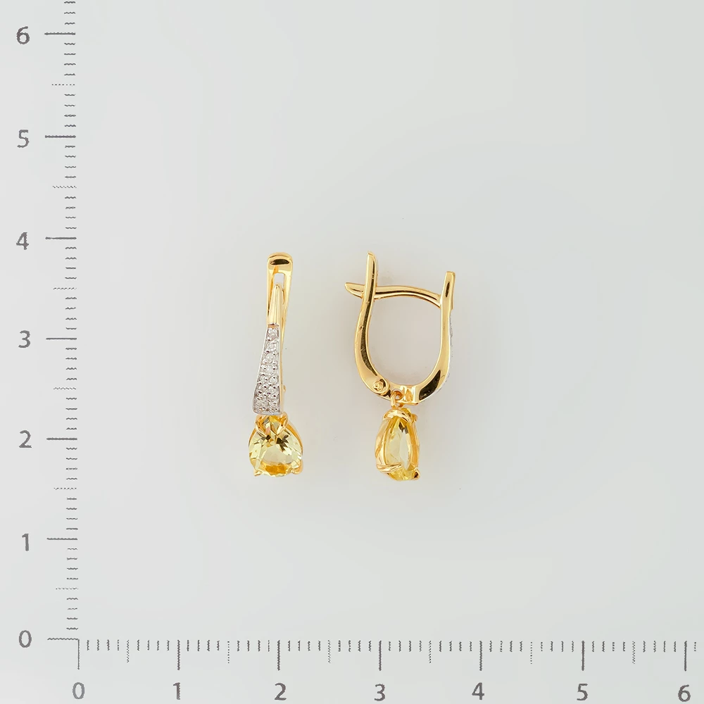 Серьги с кварцем из желтого золота 585 пробы