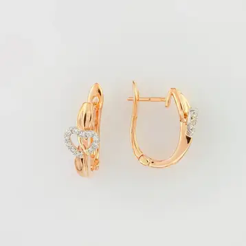 Серьги конго с бриллиантом из красного золота 585 пробы