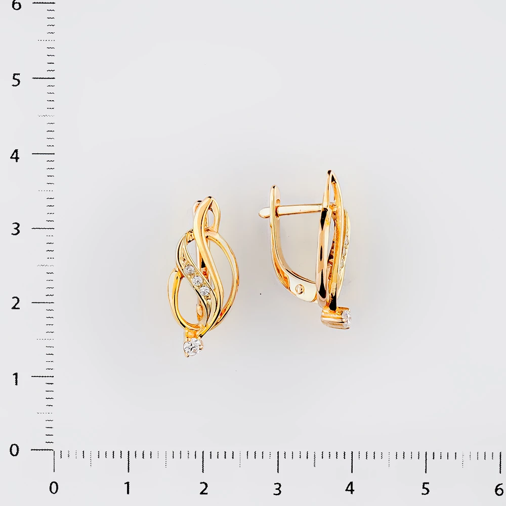 Серьги с фианитом из красного золота 585 пробы