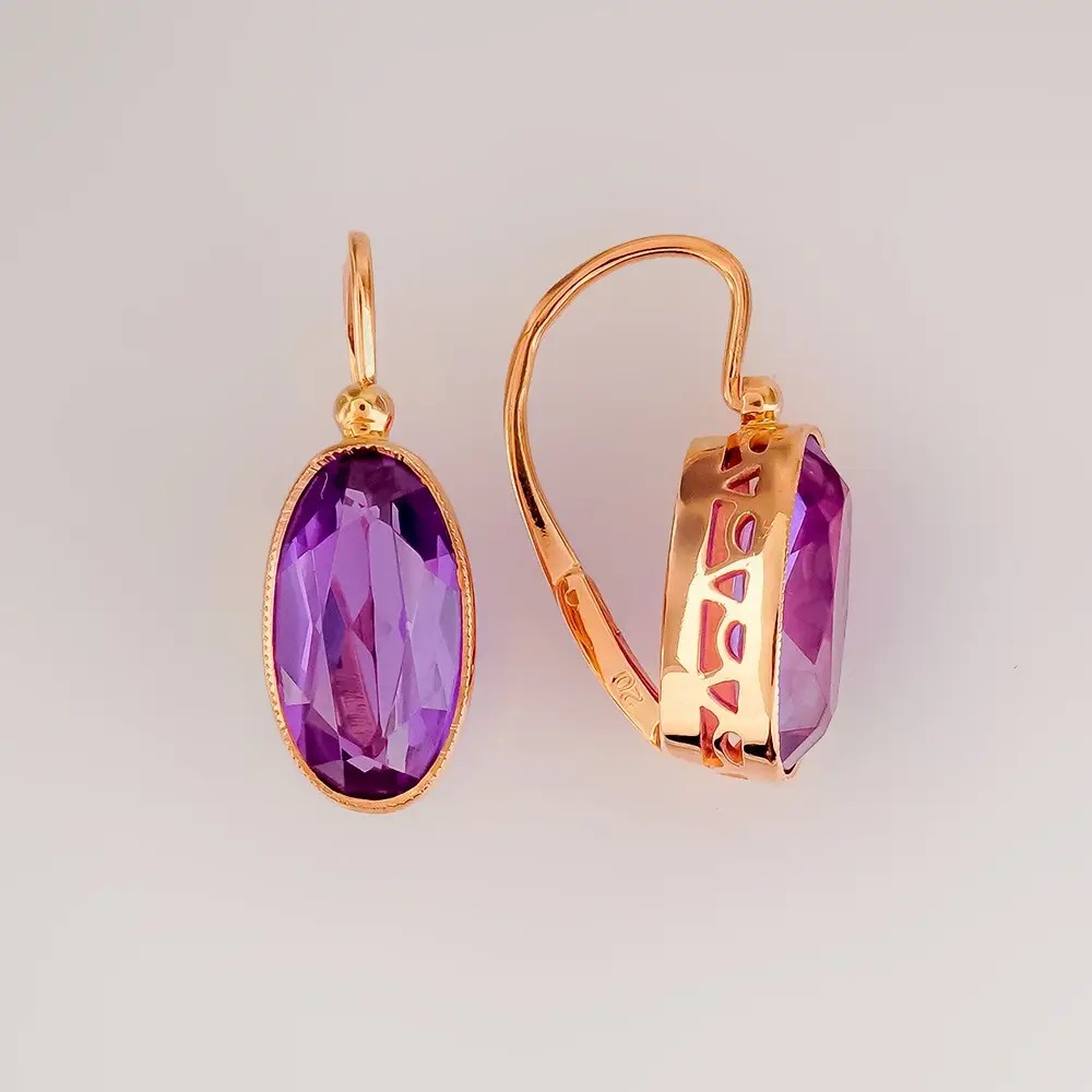Серьги с корундом синтетическим из красного золота 583 пробы