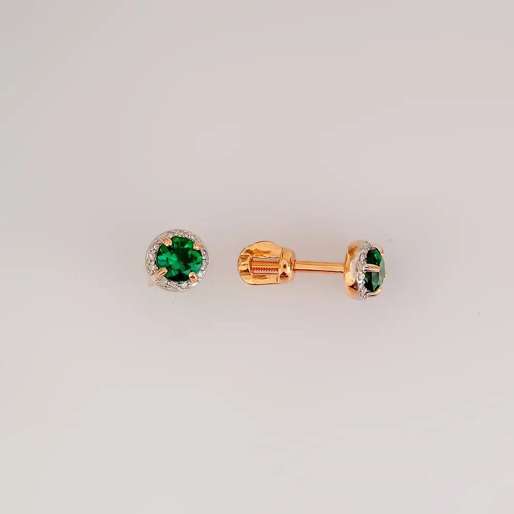 Серьги с изумрудом синтетическим из красного золота 585 пробы
