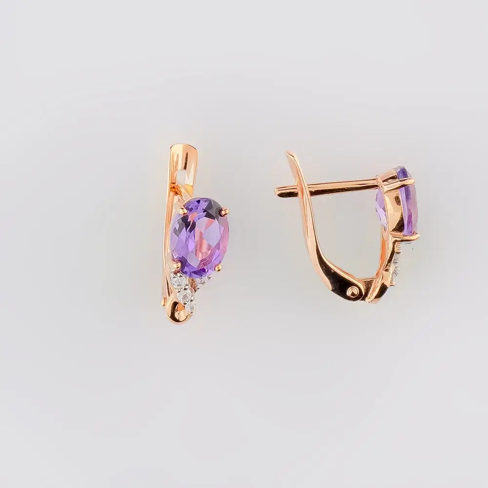 Серьги с аметистом из красного золота 375 пробы