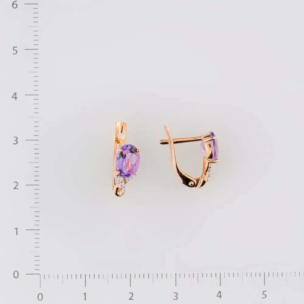 Серьги с аметистом из красного золота 375 пробы