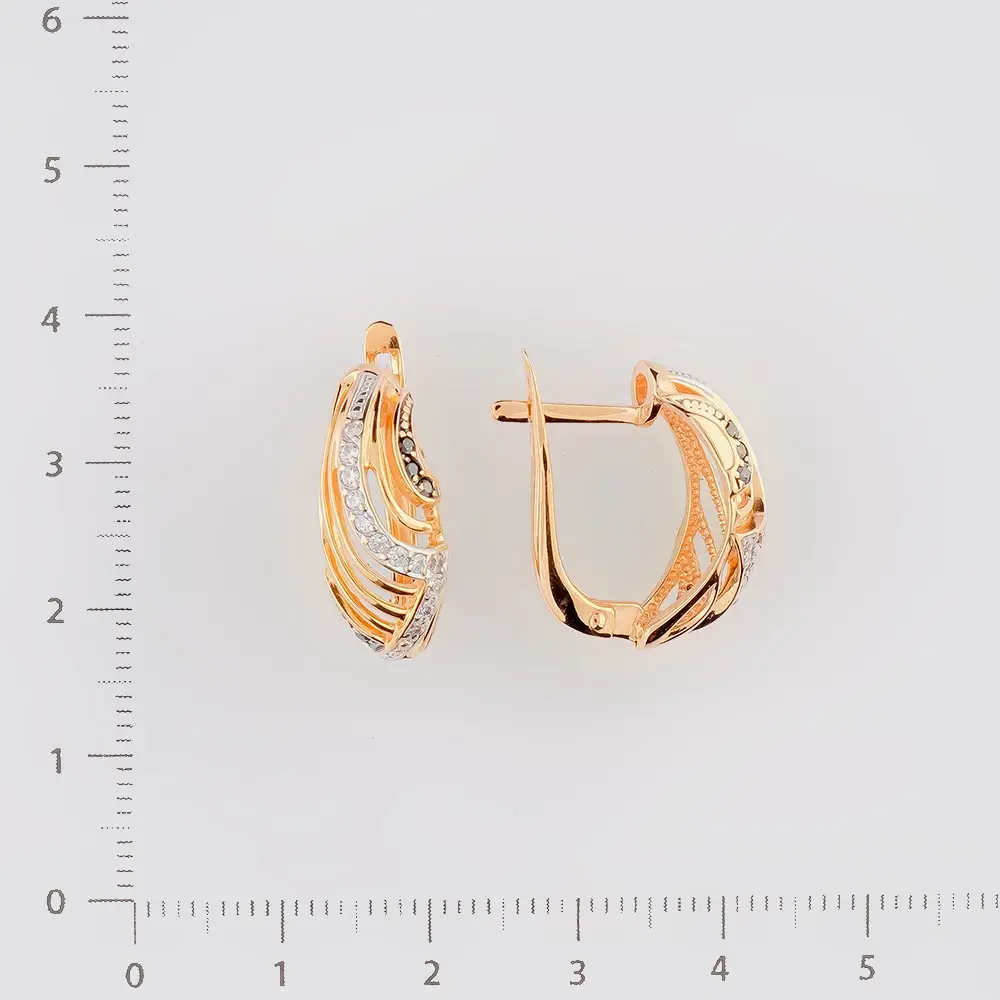 Серьги с фианитом из красного золота 585 пробы