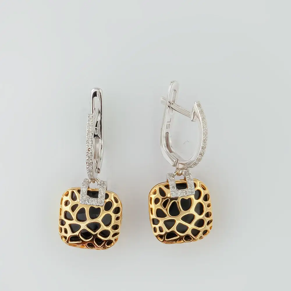 Серьги с керамикой из желтого золота 585 пробы