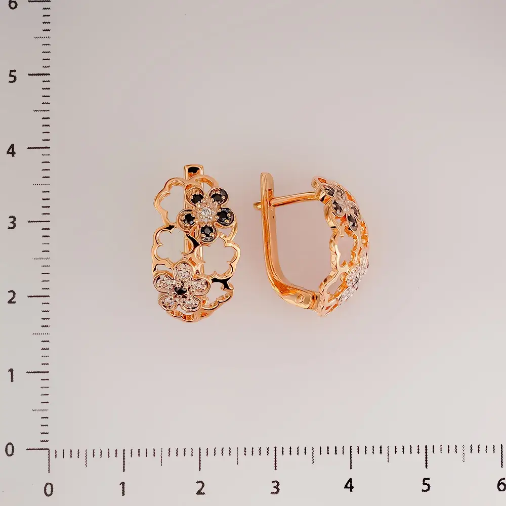 Серьги с фианитом из красного золота 585 пробы