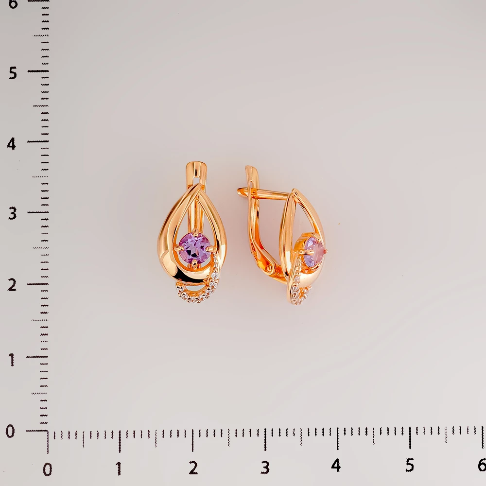 Серьги с аметистом из красного золота 585 пробы