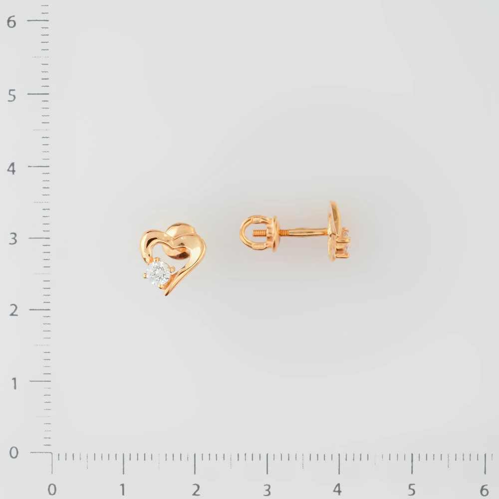 Серьги с фианитом из красного золота 585 пробы