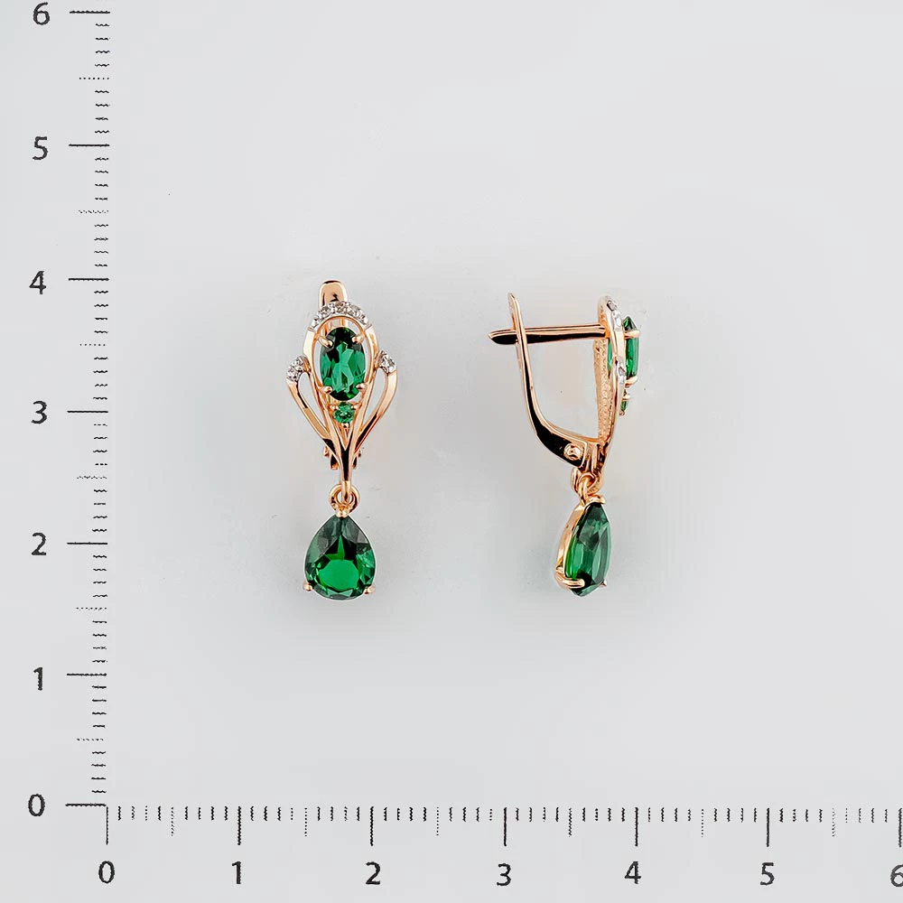 Серьги с изумрудом синтетическим из красного золота 585 пробы