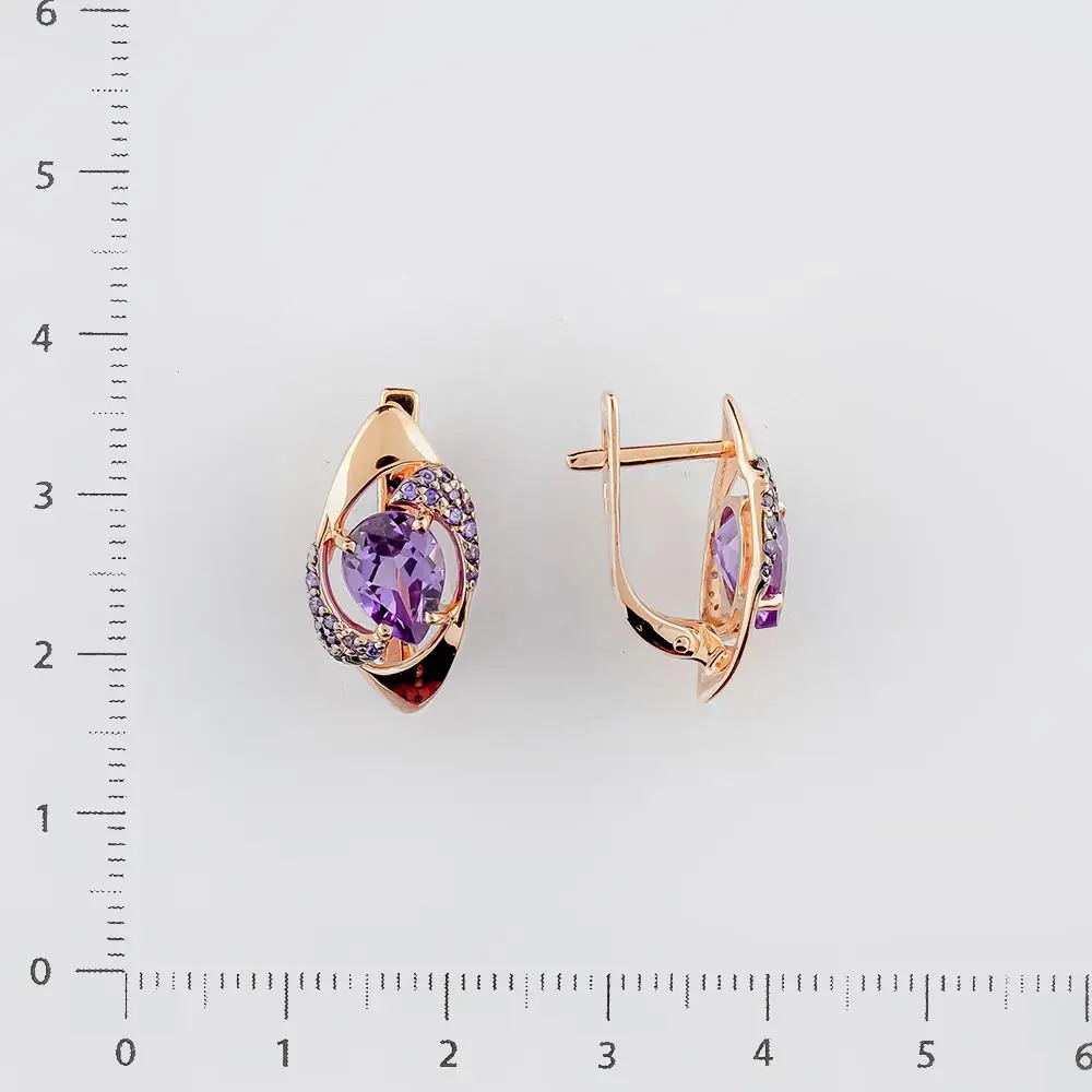 Серьги с аметистом из красного золота 585 пробы