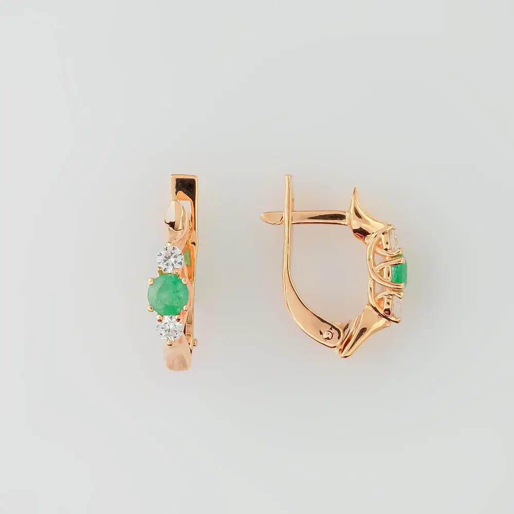 Серьги с изумрудом из красного золота 585 пробы