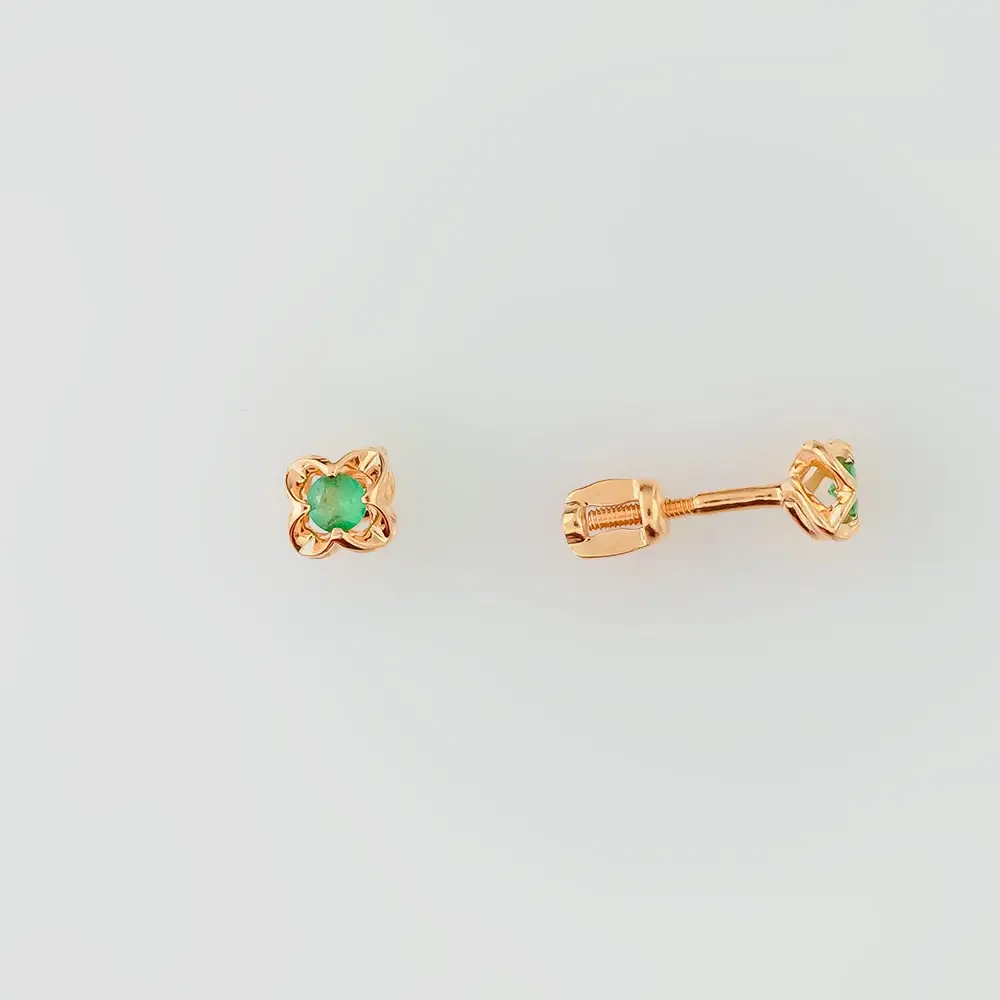 Серьги с изумрудом из красного золота 585 пробы