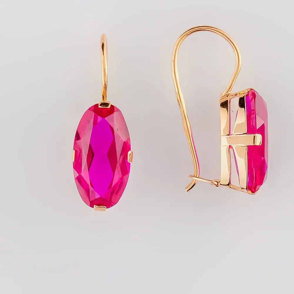 Серьги с корундом синтетическим из красного золота 583 пробы