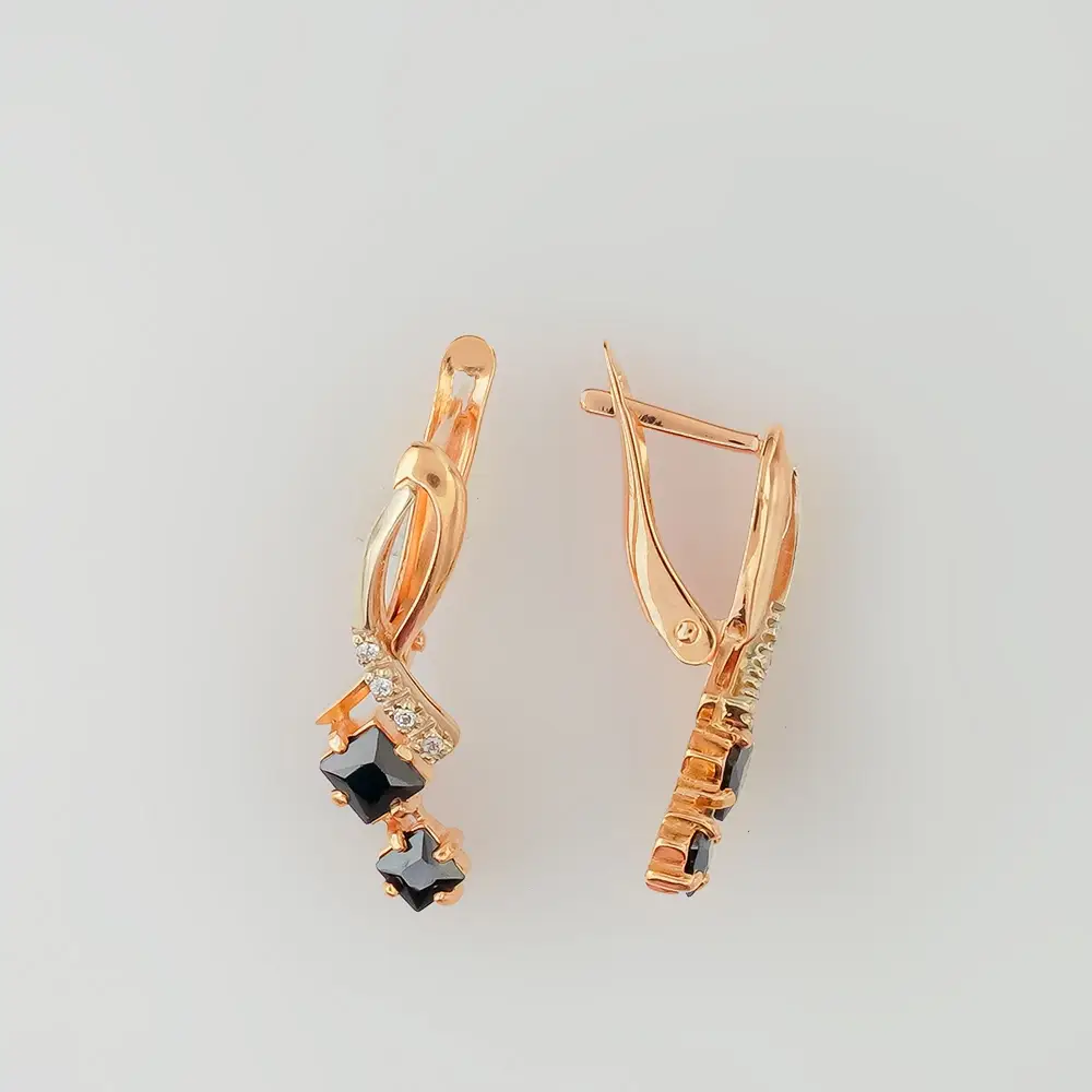 Серьги с фианитом из красного золота 585 пробы