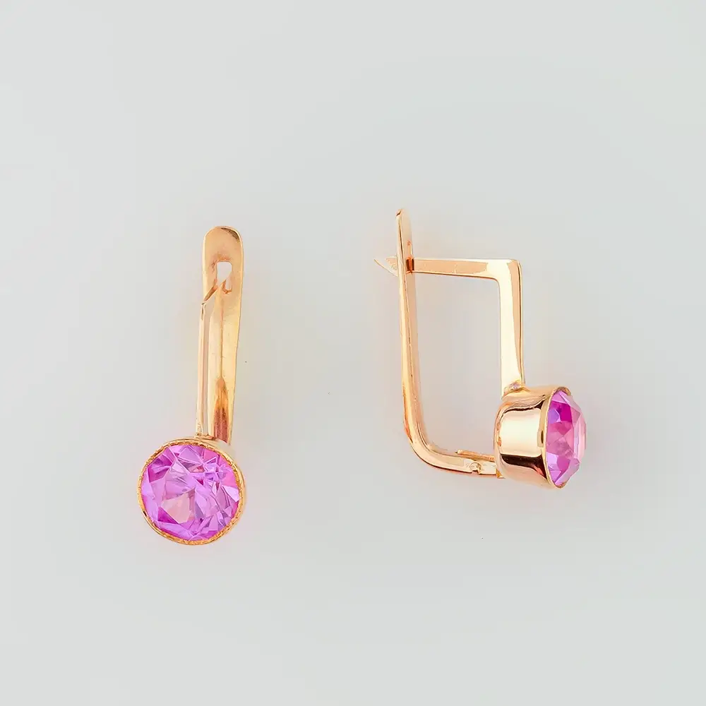 Серьги с корундом синтетическим из красного золота 583 пробы