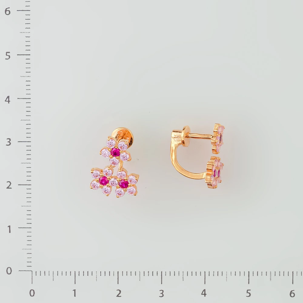 Серьги с фианитом из красного золота 585 пробы
