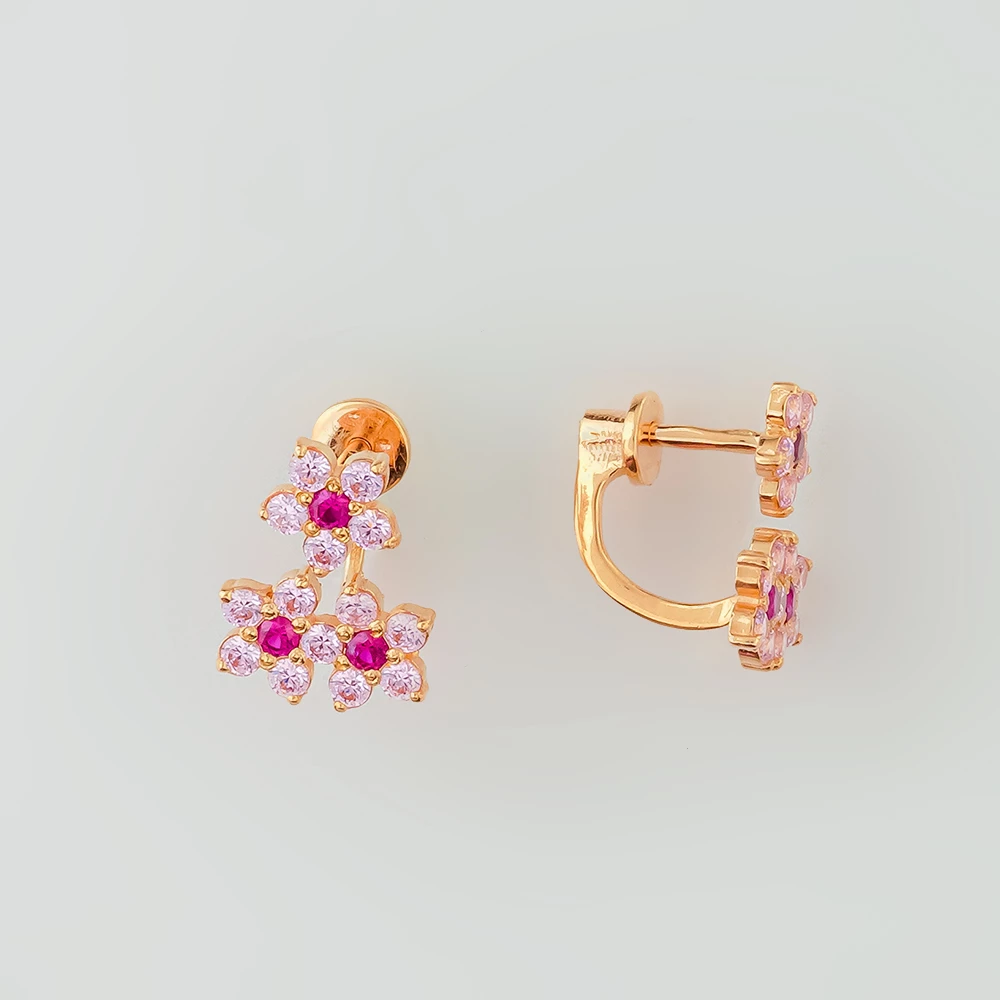 Серьги с фианитом из красного золота 585 пробы