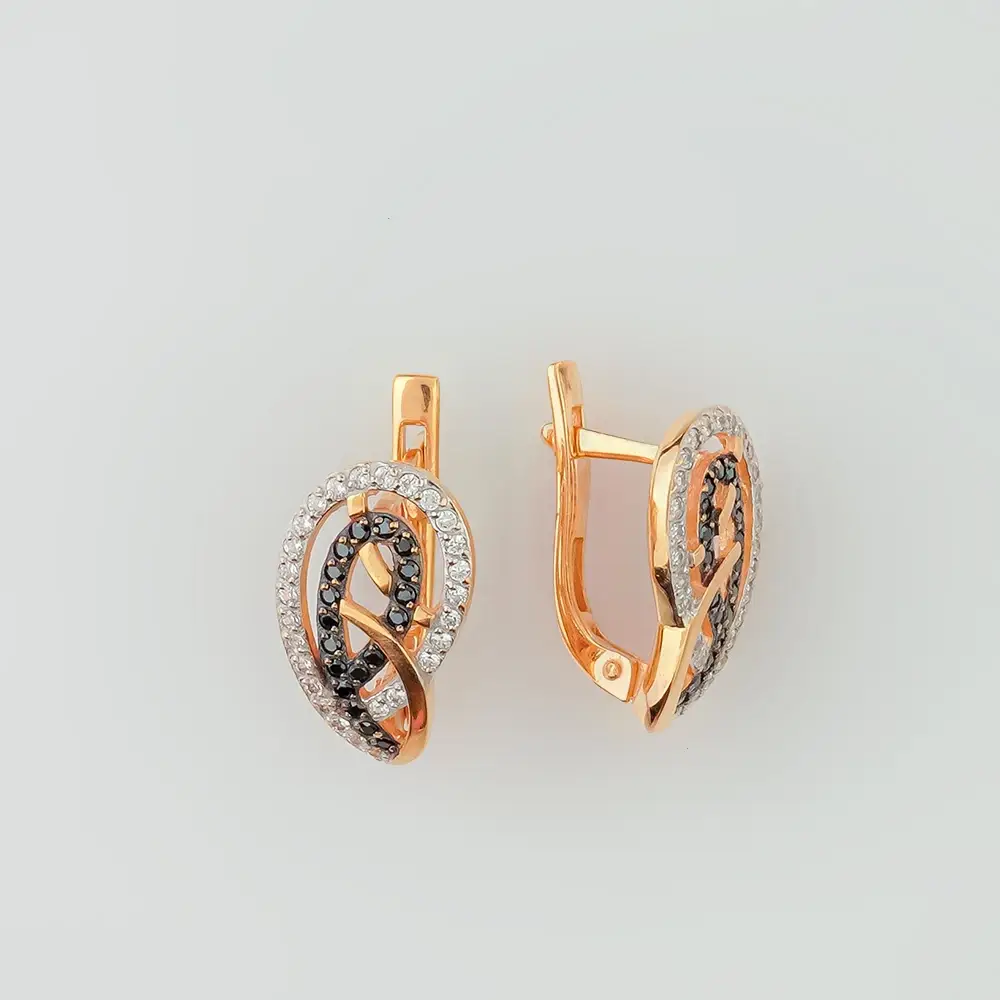 Серьги с фианитом из красного золота 585 пробы