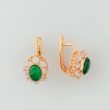 Серьги с хризопразом из красного золота 585 пробы