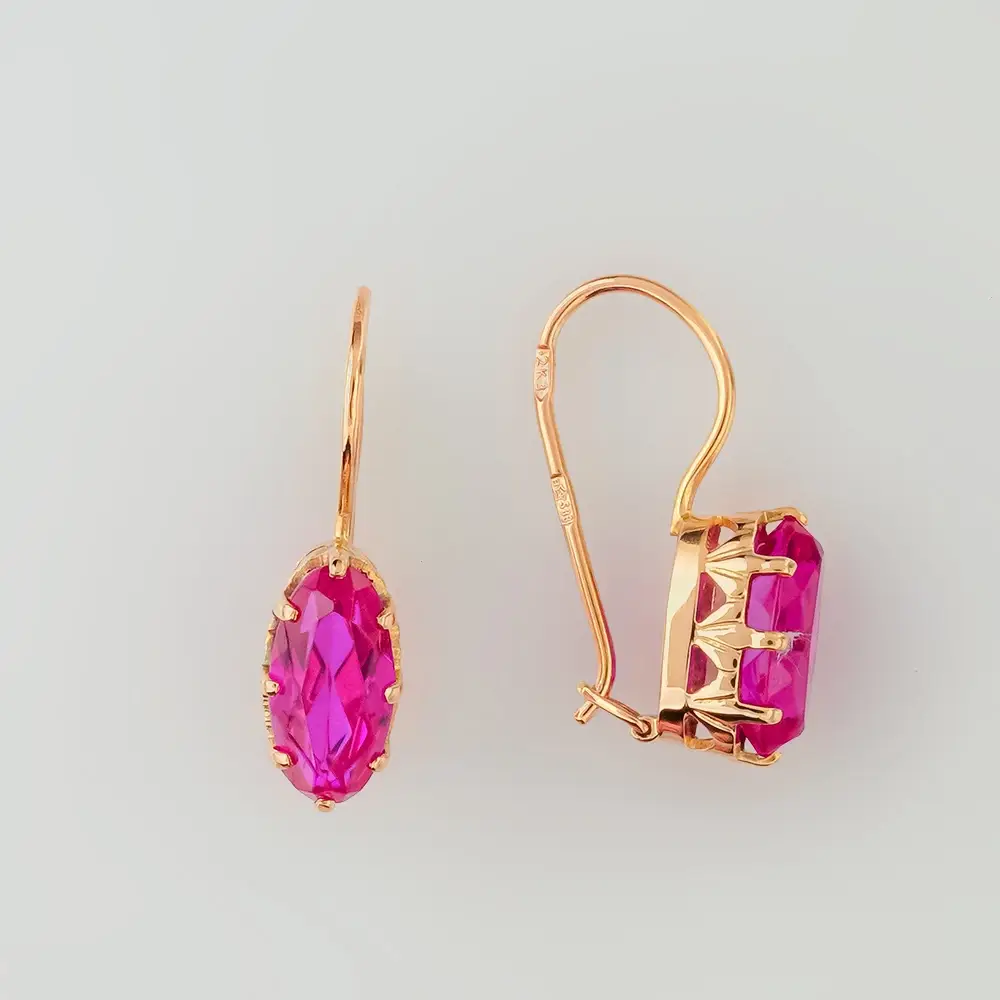 Серьги с корундом синтетическим из красного золота 583 пробы