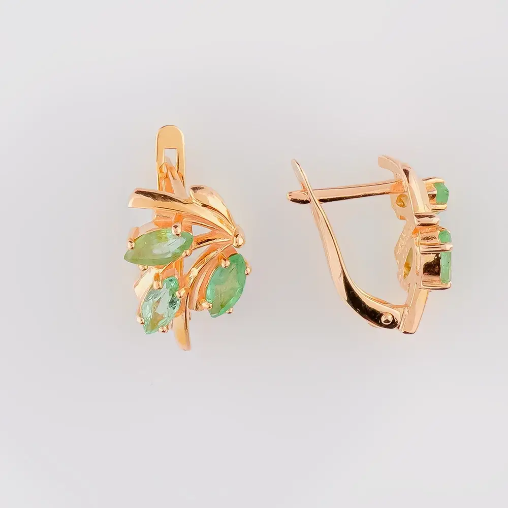Серьги с изумрудом из красного золота 585 пробы