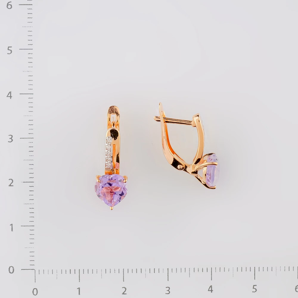 Серьги с аметистом из красного золота 585 пробы
