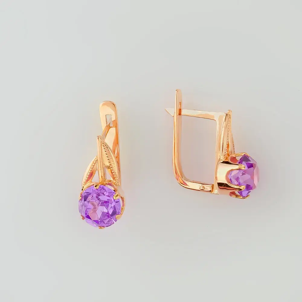 Серьги с корундом синтетическим из красного золота 583 пробы