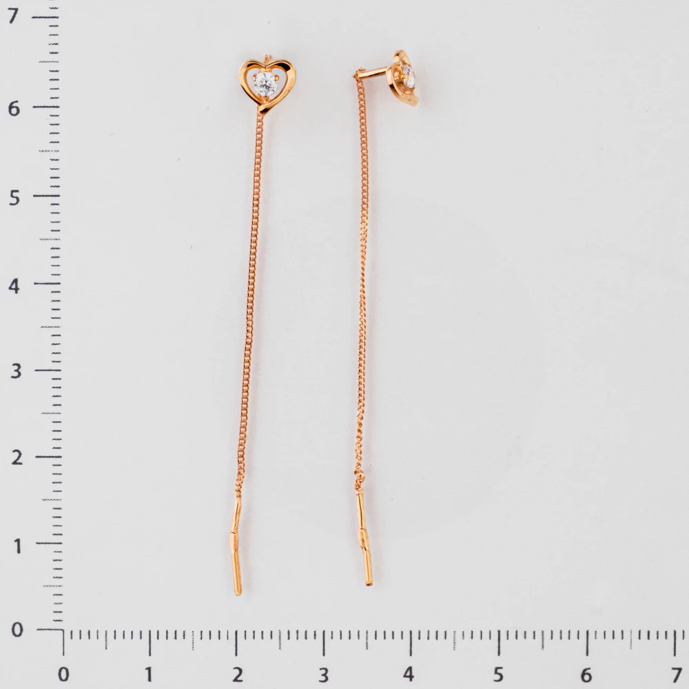 Серьги с фианитом из красного золота 585 пробы