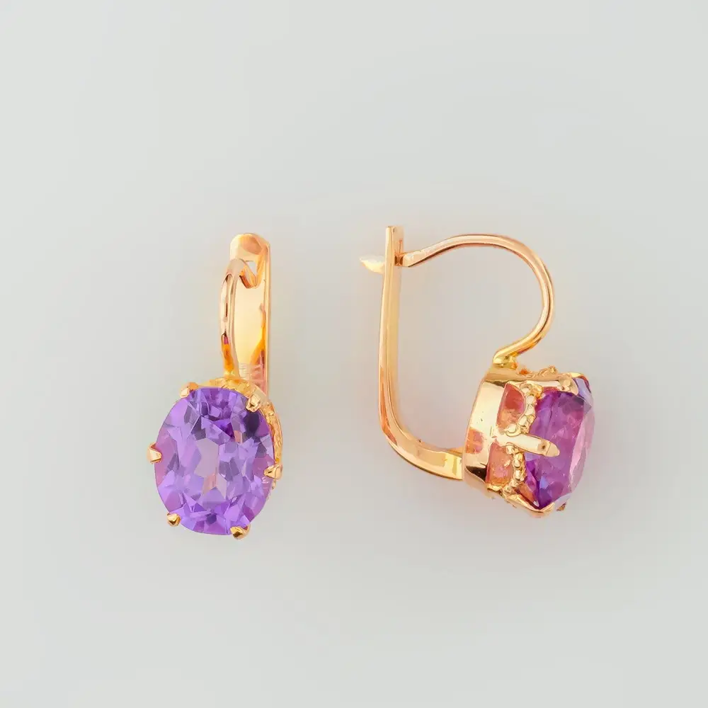 Серьги с корундом синтетическим из красного золота 583 пробы