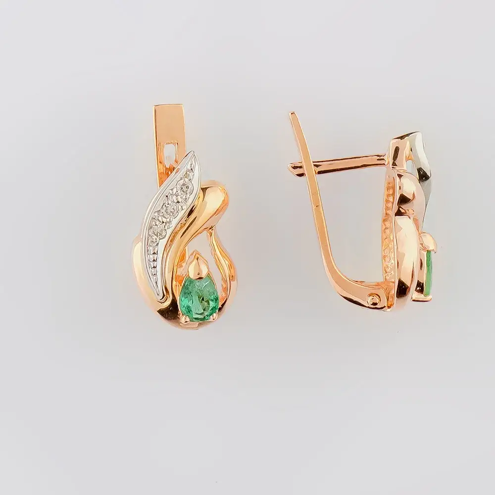 Серьги с изумрудом из красного золота 585 пробы