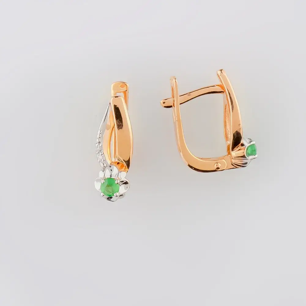 Серьги с изумрудом из красного золота 585 пробы
