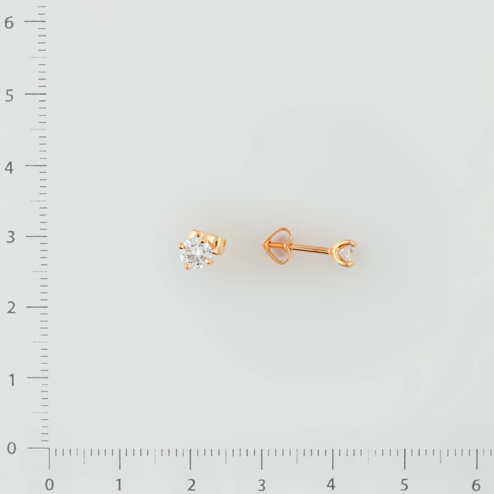 Серьги с фианитом из красного золота 585 пробы