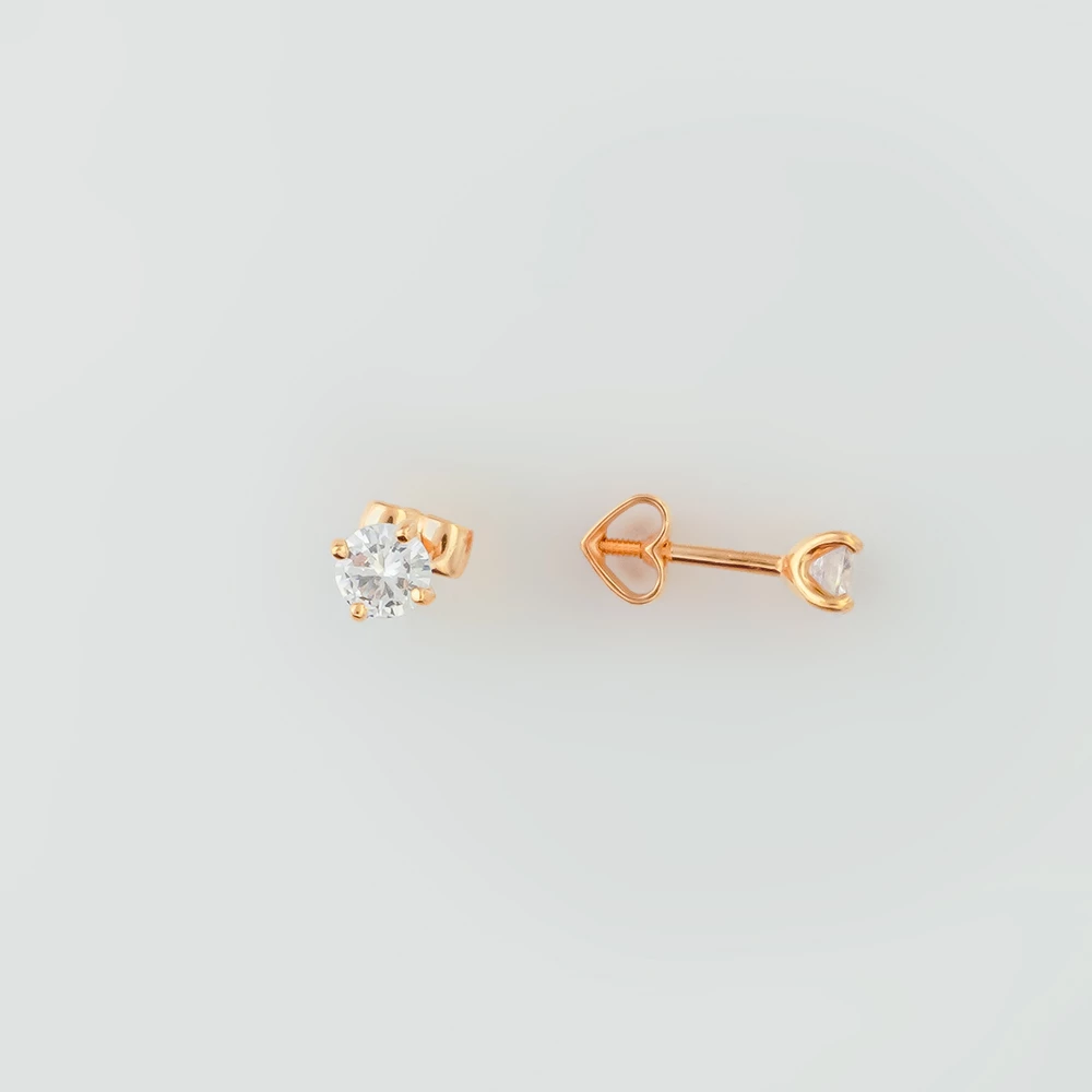 Серьги с фианитом из красного золота 585 пробы