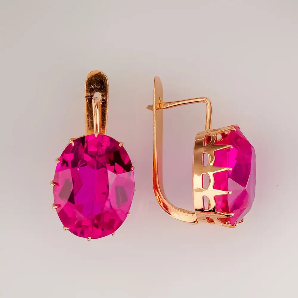 Серьги с корундом синтетическим из красного золота 583 пробы